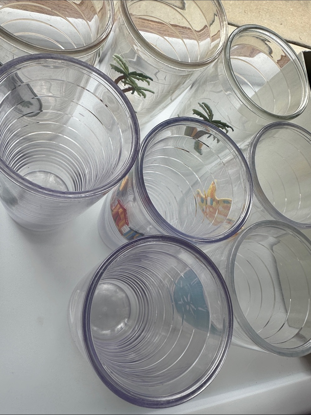 TERVIS TUMBLER set of 8 coastal beach acrylic 16oz cups starfish palm tree sea - Picture 2 of 11